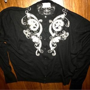 Vintage 1950s/60s Beaded Black Button-up Cardigan by Dorset Knitwear.